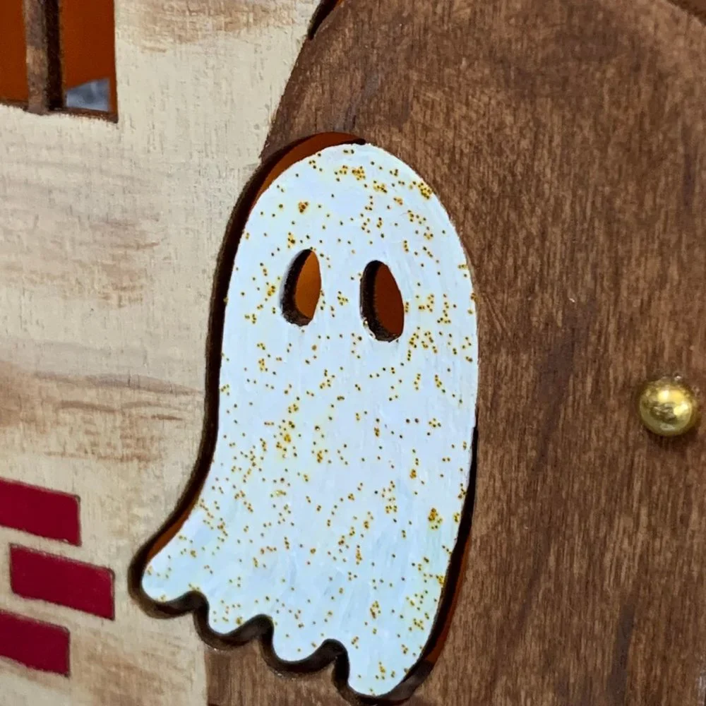 ⭐️Hand Painted Wooden Haunted House Night Light